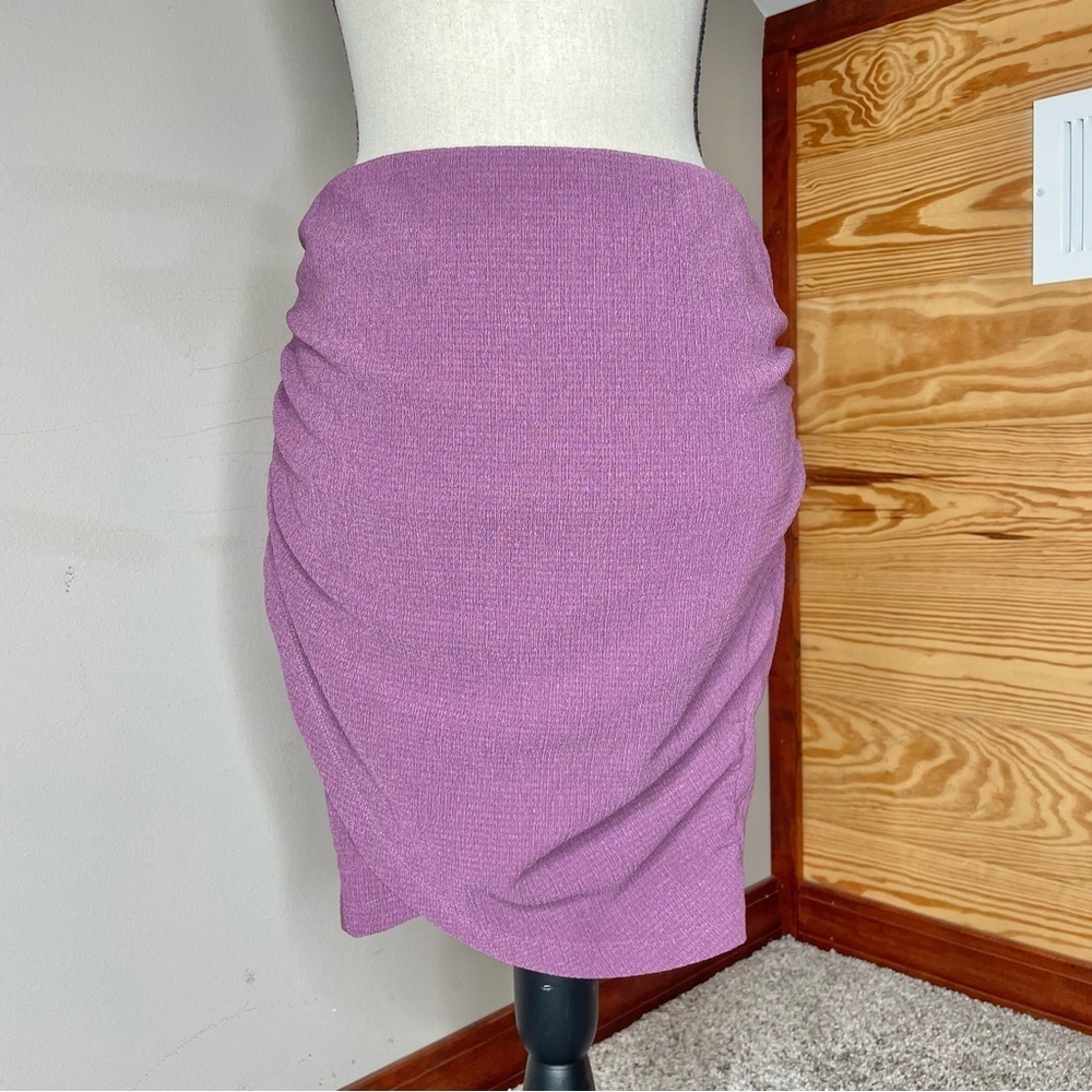 Free People Angie Wrap Mini Skirt Medium Purple Elastic Waist Stretch - Picture 2 of 9